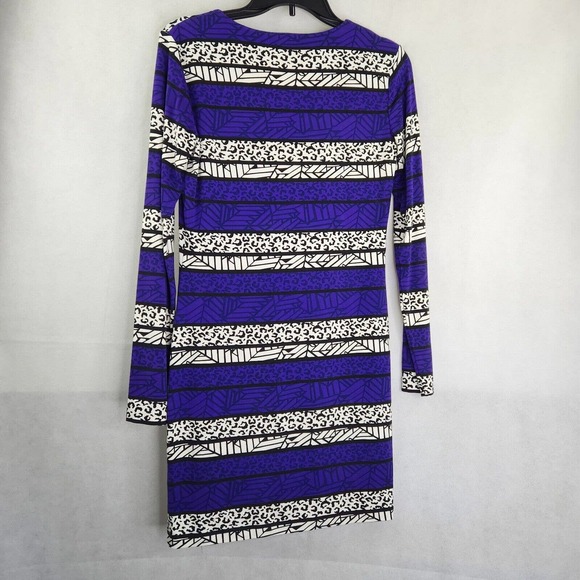 Diane Von Furstenberg Purple & Black Print Viscose Jersey Shift Dress Size 2 - Picture 7 of 12